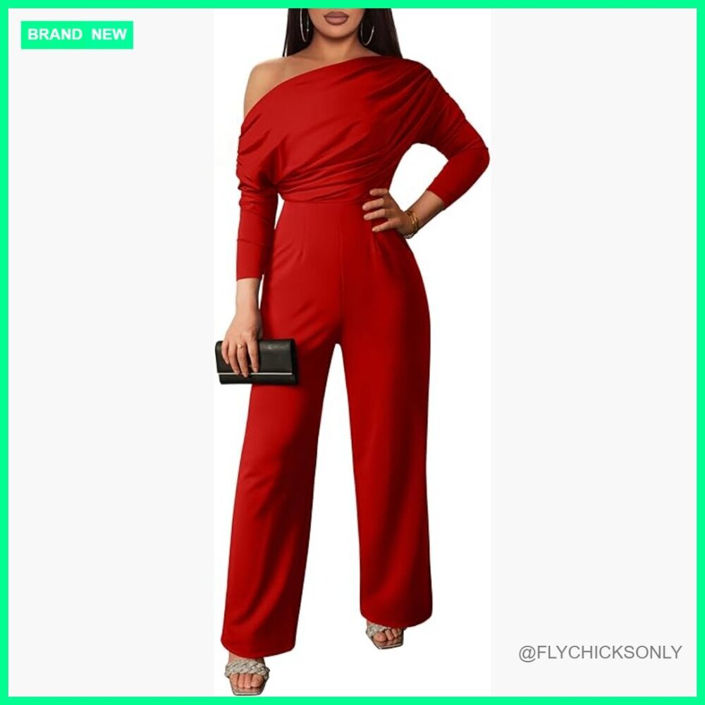 Elegant Long Sleeve Off Shoulder Wide Leg Jumpsuit